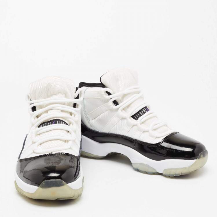 Pre Owned Air Jordan White/Black Patent And Canvas Jordan-11-Retro High Top Sneakers Size  41