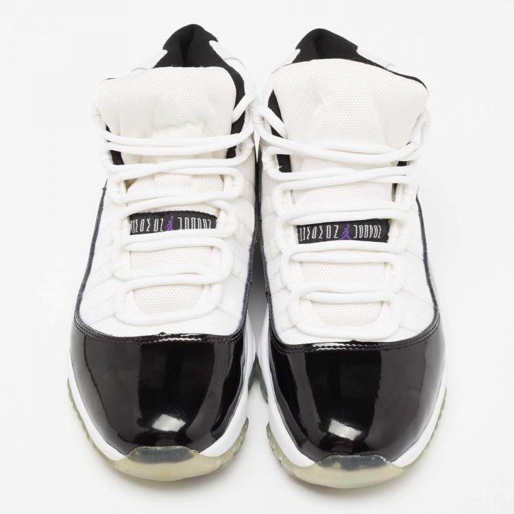 Pre Owned Air Jordan White/Black Patent And Canvas Jordan-11-Retro High Top Sneakers Size  41