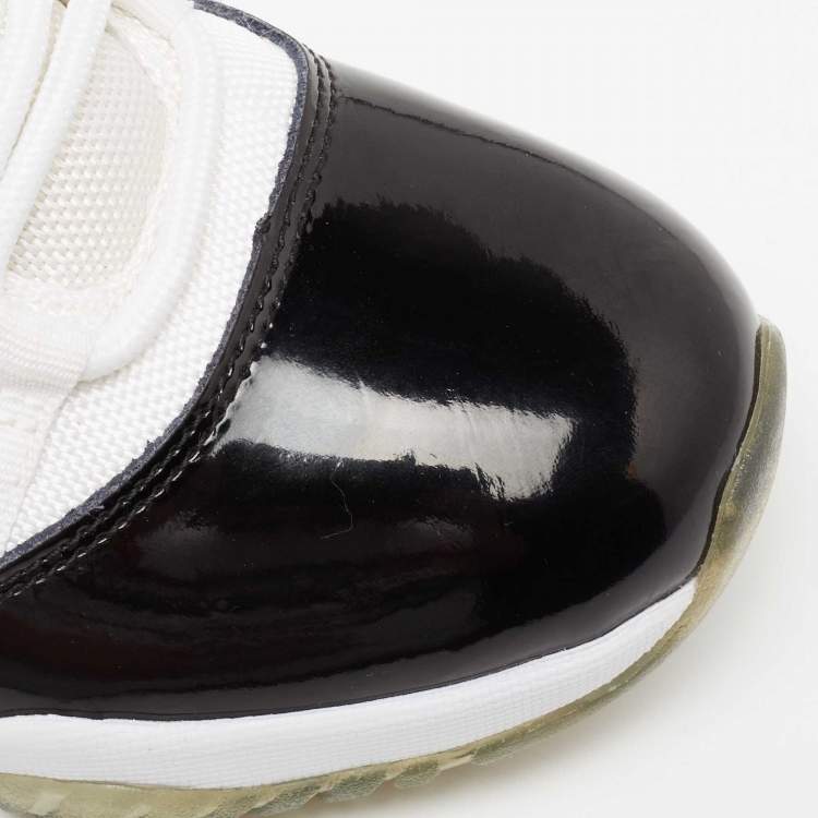 Pre Owned Air Jordan White/Black Patent And Canvas Jordan-11-Retro High Top Sneakers Size  41