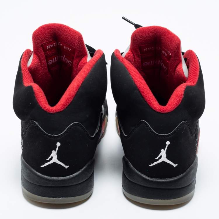 Pre Owned Jordan Black Nubuck Leather Air Jordan 5 Retro Supreme High Top Sneakers Size 44