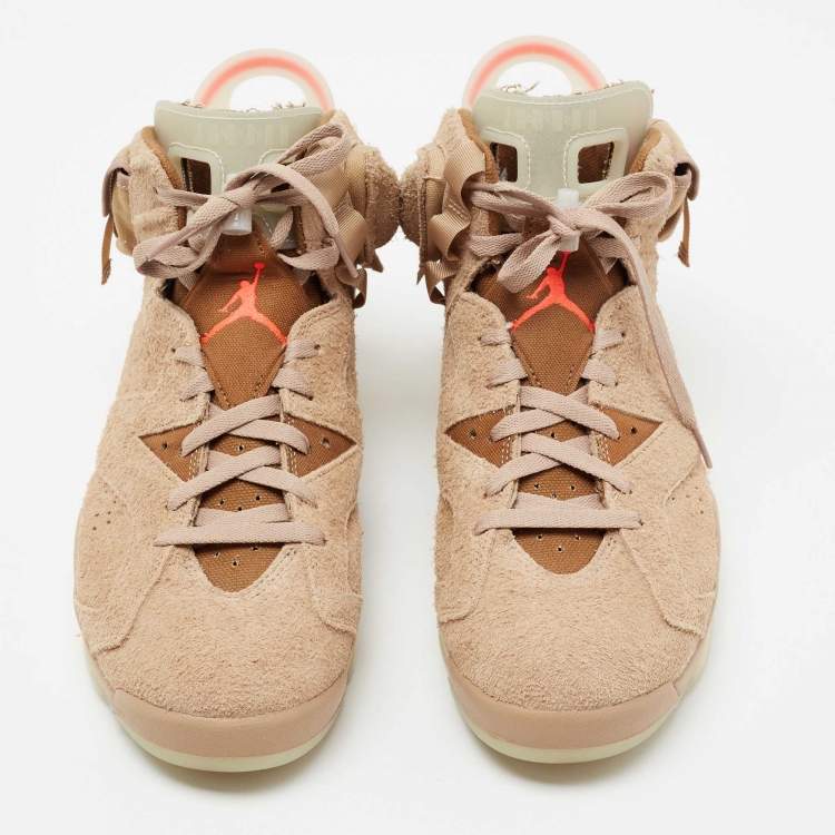 Pre Owned Air Jordan x Travis Scott Brown Suede And Canvas Air Jordan 6 Retro Sneakers Size 47