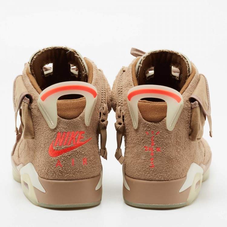 Pre Owned Air Jordan x Travis Scott Brown Suede And Canvas Air Jordan 6 Retro Sneakers Size 47