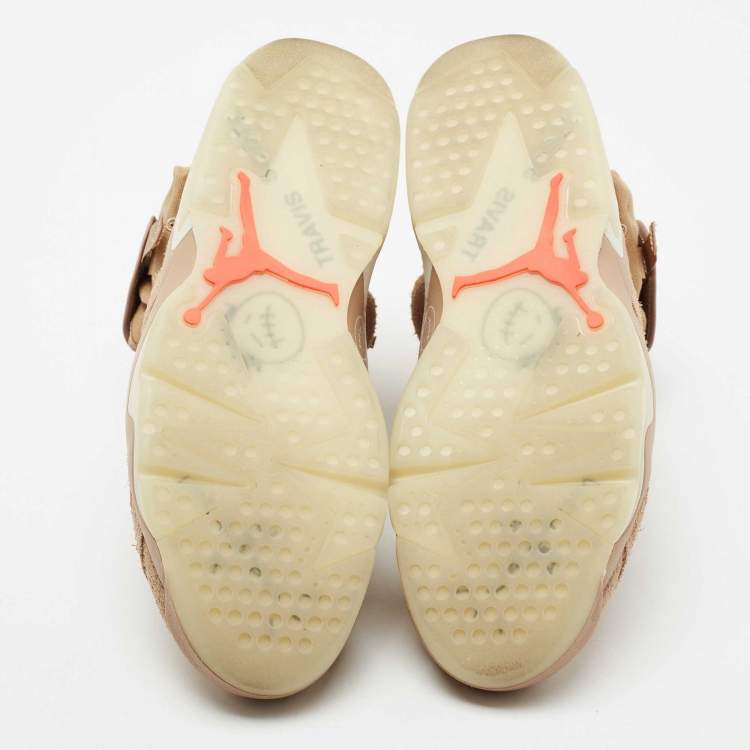 Pre Owned Air Jordan x Travis Scott Brown Suede And Canvas Air Jordan 6 Retro Sneakers Size 47