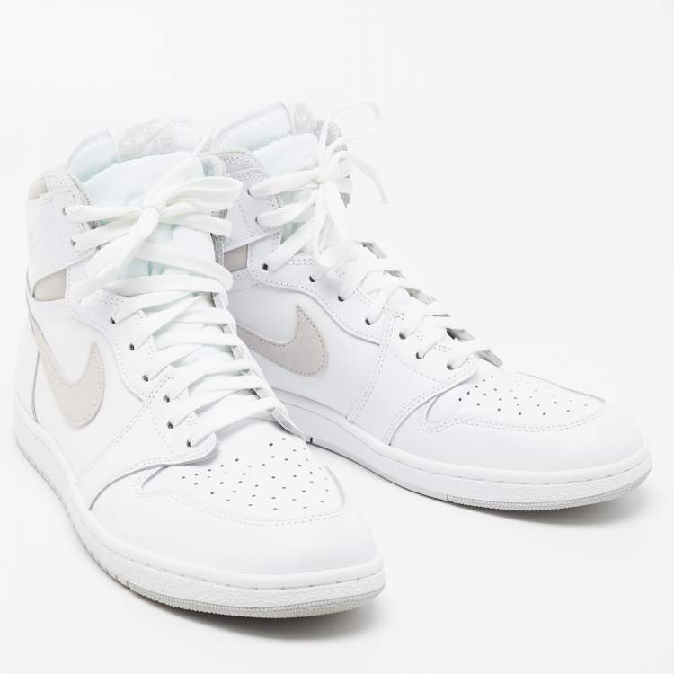 Pre Owned Air Jordan 1 Mid Grey/White Leather And Suede High Top Sneakers Size 47