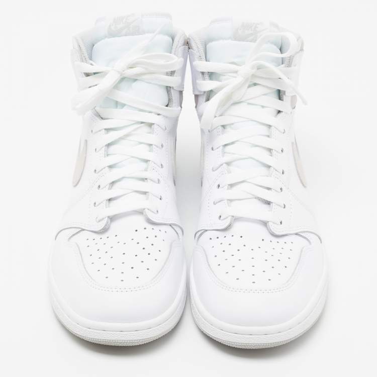 Pre Owned Air Jordan 1 Mid Grey/White Leather And Suede High Top Sneakers Size 47