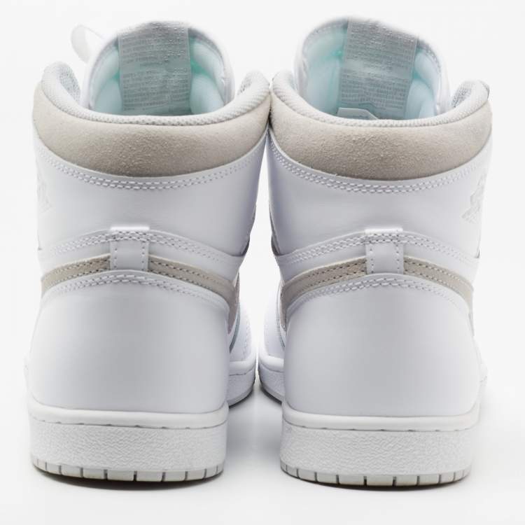 Pre Owned Air Jordan 1 Mid Grey/White Leather And Suede High Top Sneakers Size 47