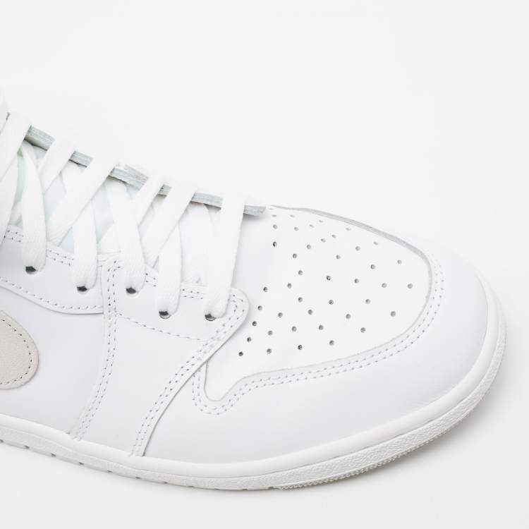 Pre Owned Air Jordan 1 Mid Grey/White Leather And Suede High Top Sneakers Size 47