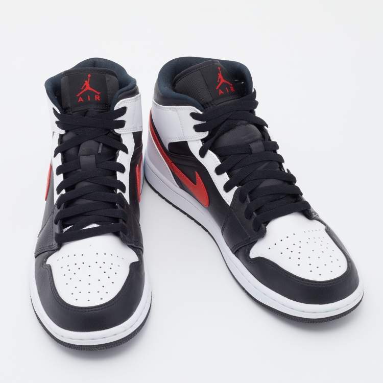 Pre Owned Air Jordan Black/White Leather Jordan 1 Retro High Top Sneakers Size 43