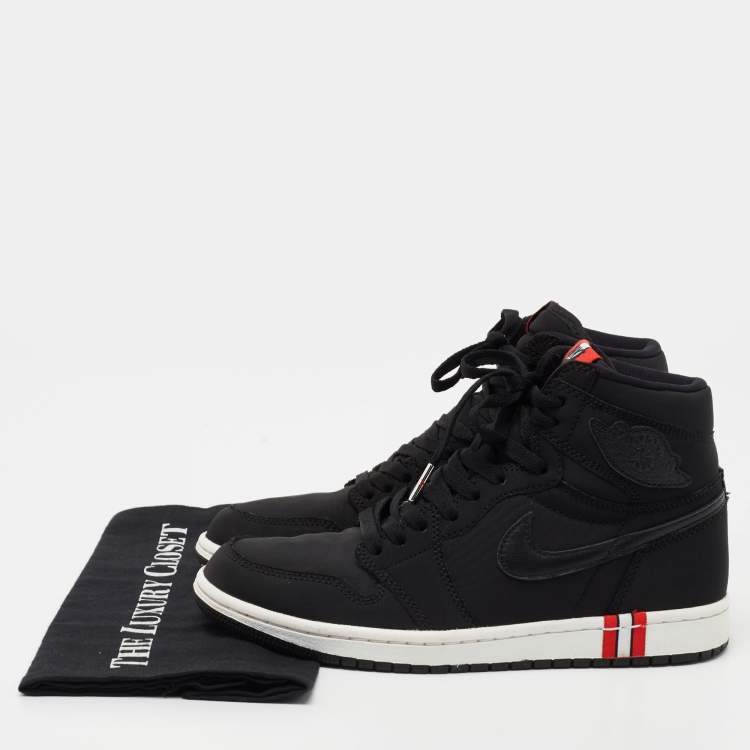 Pre Owned Air Jordans Black Fabric Air Jordan 1 Paris Saint Germain Retro High Sneakers Size 41