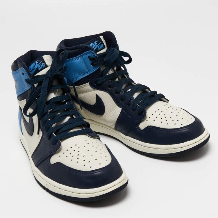 مملوكة مسبقًا  Air Jordan 1 Mid Nike Tri Color Leather High Top Sneakers Size 44.5