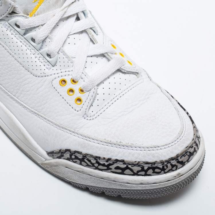Pre Owned Air Jordan White Leather Jordan 3 Retro Laser Orange High Top Sneakers Size 39