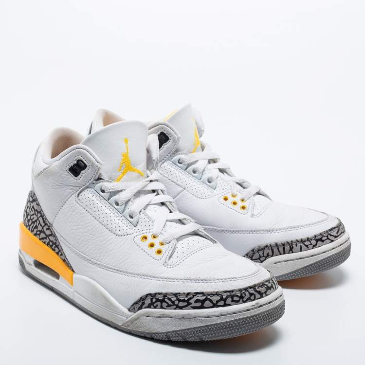 Pre Owned Air Jordan White Leather Jordan 3 Retro Laser Orange High Top Sneakers Size 39