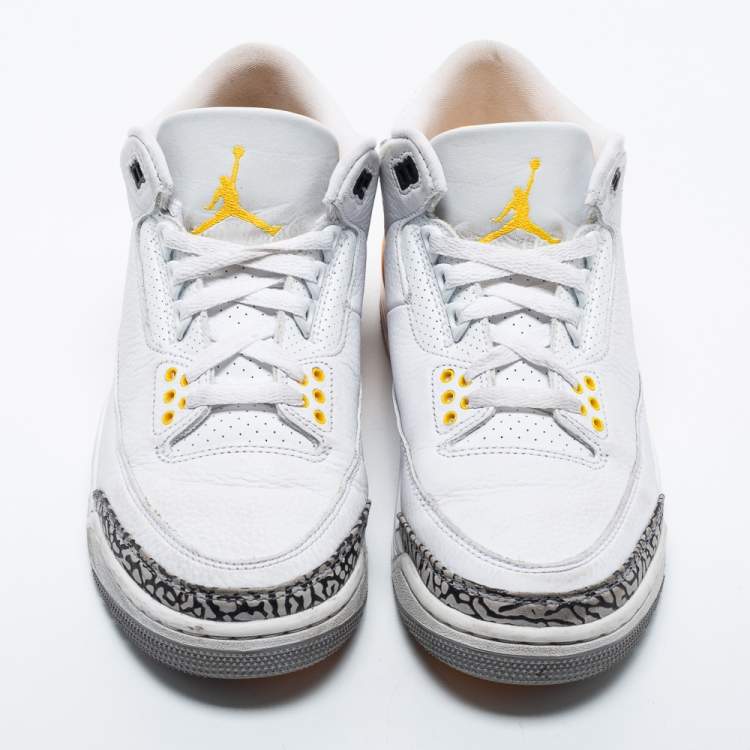 Pre Owned Air Jordan White Leather Jordan 3 Retro Laser Orange High Top Sneakers Size 39