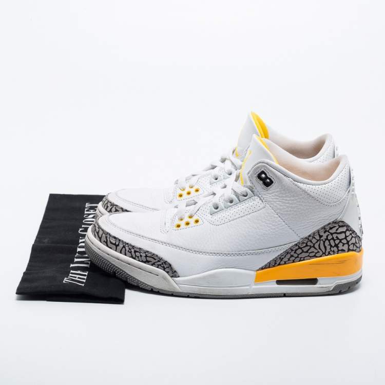 Pre Owned Air Jordan White Leather Jordan 3 Retro Laser Orange High Top Sneakers Size 39
