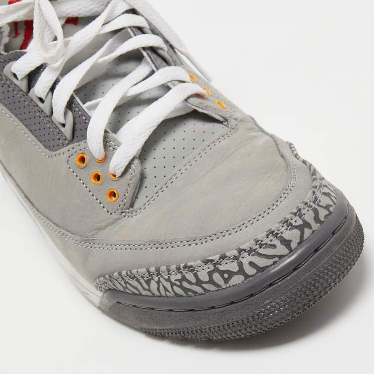 Pre Owned Air Jordans 3 Grey Nubuck Leather Retro Cool Grey Sneakers Size 42.5