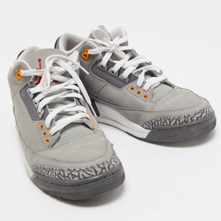 Pre Owned Air Jordans 3 Grey Nubuck Leather Retro Cool Grey Sneakers Size 42.5