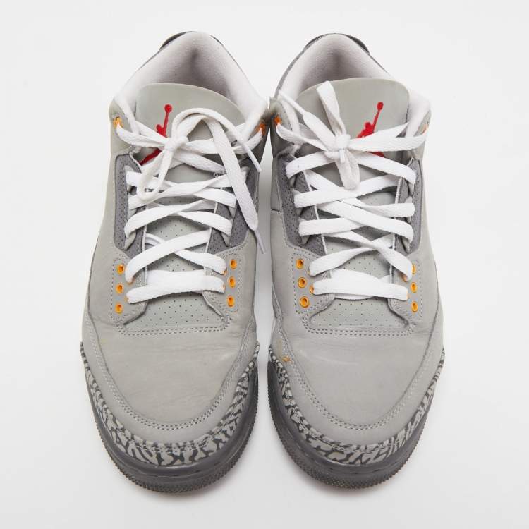 Pre Owned Air Jordans 3 Grey Nubuck Leather Retro Cool Grey Sneakers Size 42.5