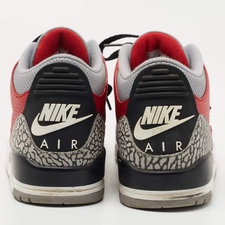Pre Owned Air Jordans 3 Red/Grey Leather Unite Fire Red Sneakers Size 42.5
