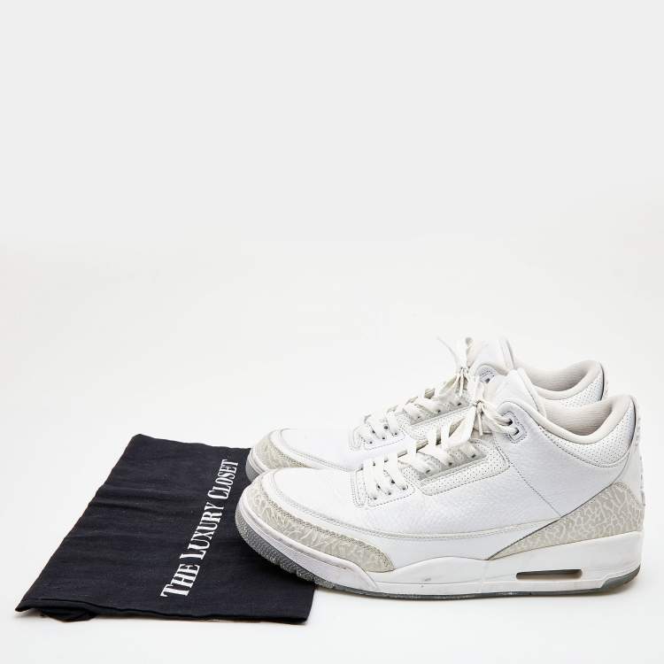 مملوكة مسبقًا Air Jordans White Leather Jordan 3 Retro High Top Sneakers Size 47