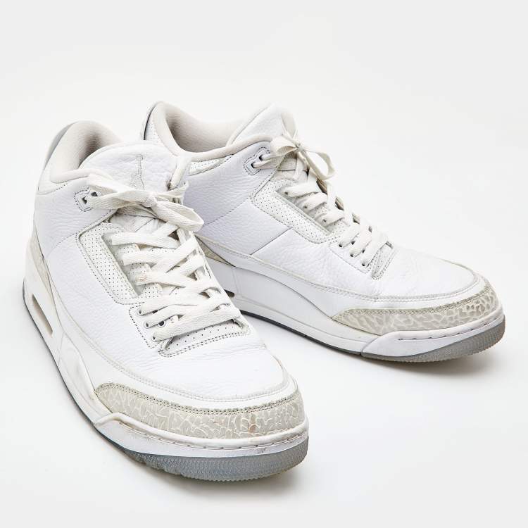 مملوكة مسبقًا Air Jordans White Leather Jordan 3 Retro High Top Sneakers Size 47
