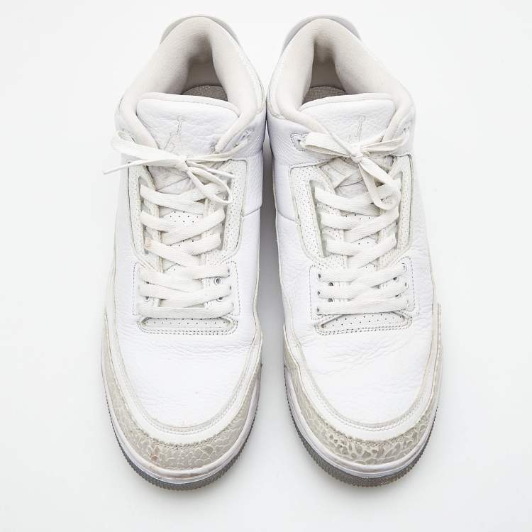 مملوكة مسبقًا Air Jordans White Leather Jordan 3 Retro High Top Sneakers Size 47