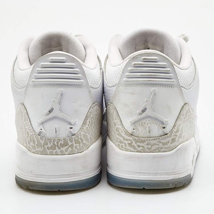 مملوكة مسبقًا Air Jordans White Leather Jordan 3 Retro High Top Sneakers Size 47