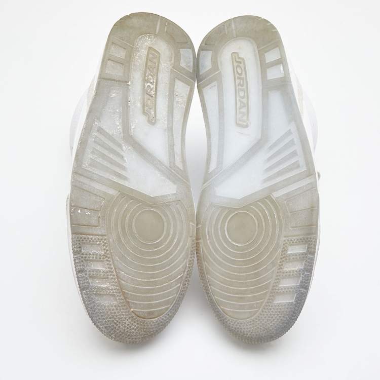 ممل�وكة مسبقًا Air Jordans White Leather Jordan 3 Retro High Top Sneakers Size 47