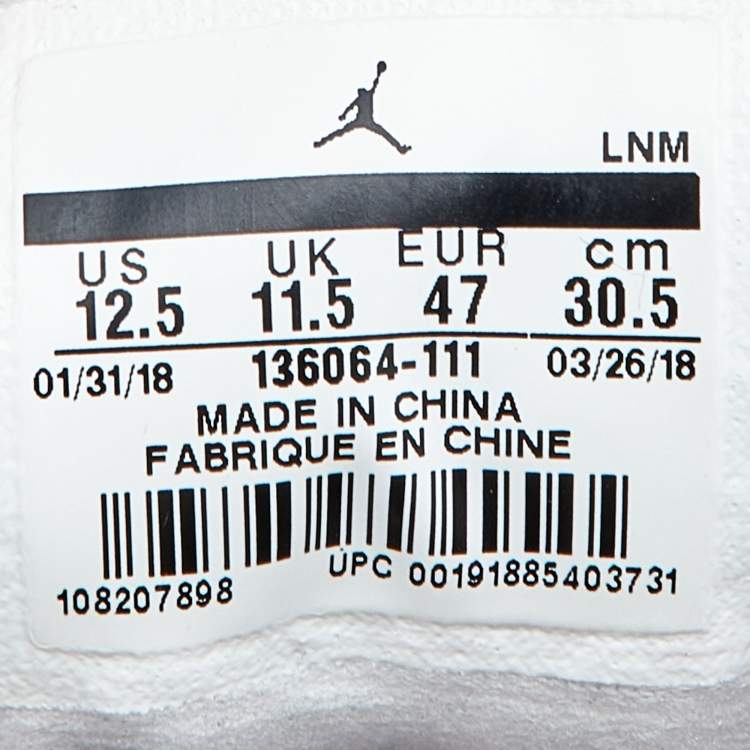 مملوكة مسبقًا Air Jordans White Leather Jordan 3 Retro High Top Sneakers Size 47