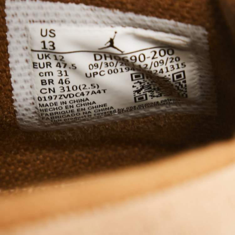 Pre Owned Air Jordans Beige/Brown Suede and Canvas Retro 6 Travis Scott High Top Sneakers Size 47