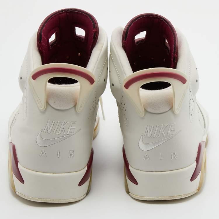 Pre Owned Air Jordans White/Red Suede and Leather Jordan 6 Retro Sneakers Size 44.5