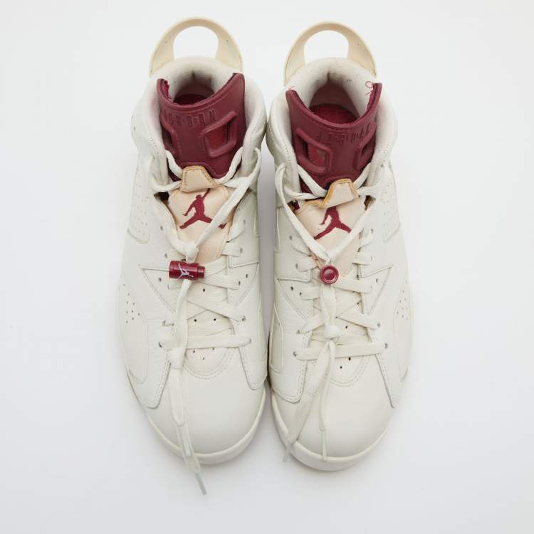 Pre Owned Air Jordans White/Red Suede and Leather Jordan 6 Retro Sneakers Size 44.5
