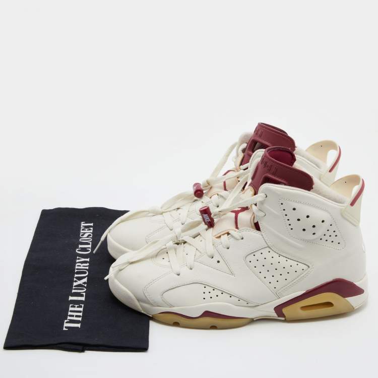 Pre Owned Air Jordans White/Red Suede and Leather Jordan 6 Retro Sneakers Size 44.5
