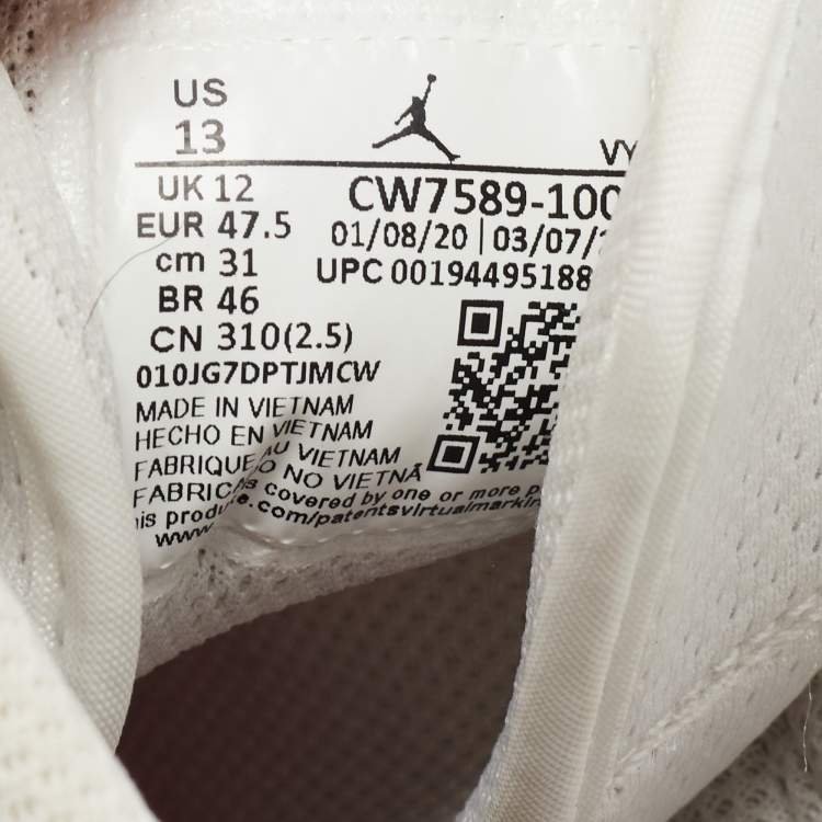 Pre Owned Air Jordan White Leather Jordan 1 Mid SE Nike Swoosh On Tour Sneakers 47.5 