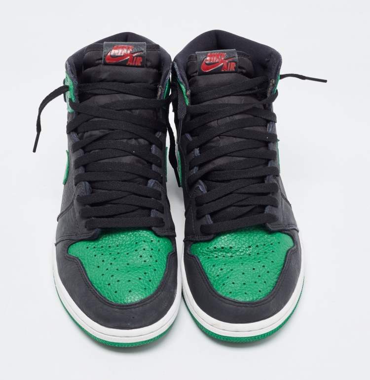 Pre Owned Air Jordans Green Leather Jordan-1-Retro High-Pine-Green-Black Sneakers Size 43
