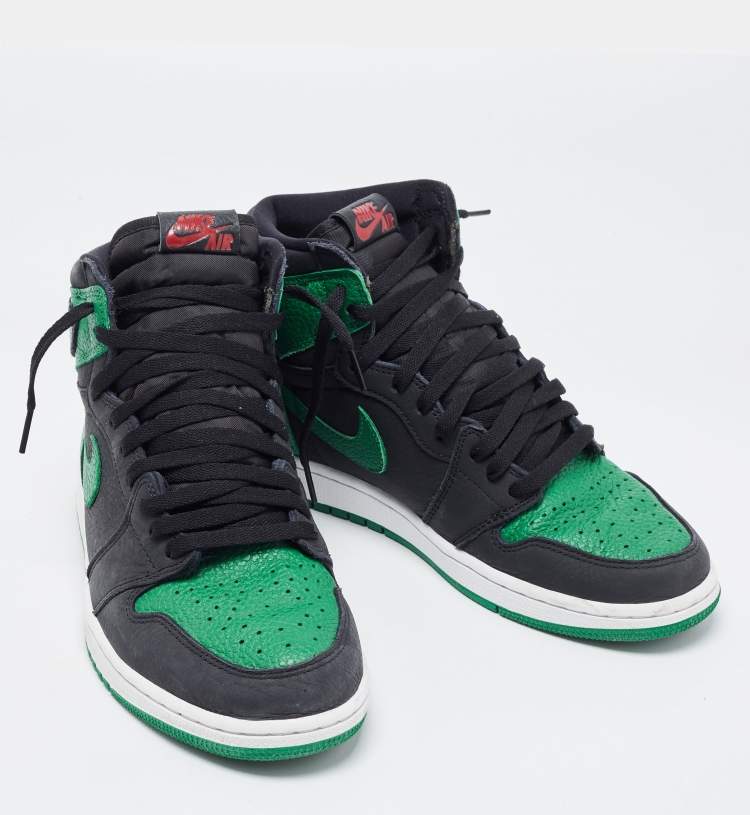 Pre Owned Air Jordans Green Leather Jordan-1-Retro High-Pine-Green-Black Sneakers Size 43