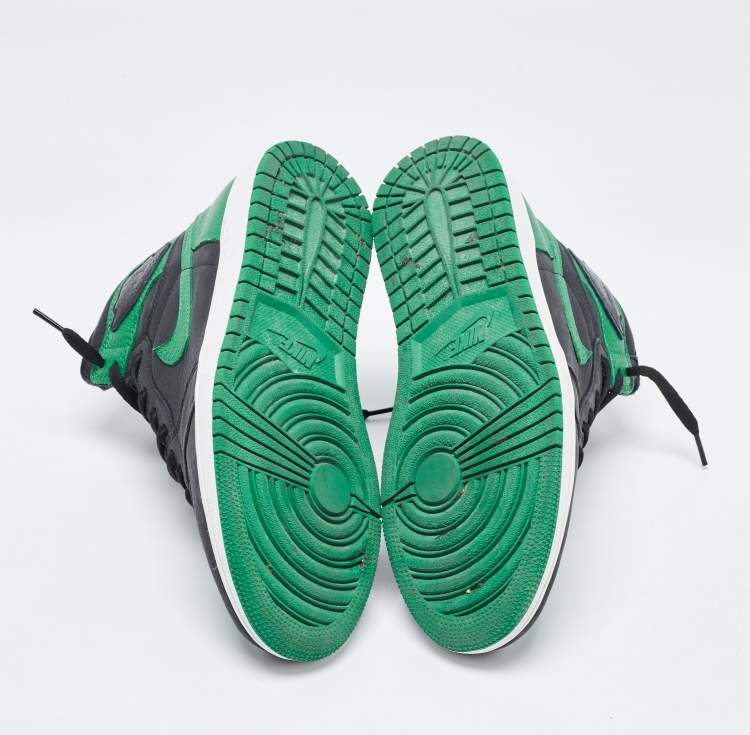 Pre Owned Air Jordans Green Leather Jordan-1-Retro High-Pine-Green-Black Sneakers Size 43
