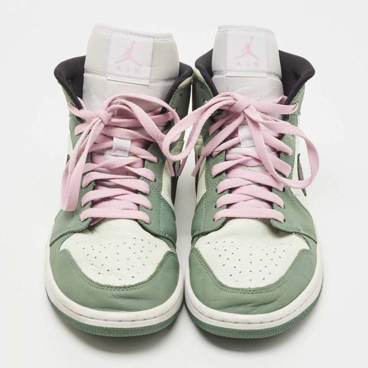 Pre Owned Air Jordan Two Tone Leather Mid Dutch Green High Top Sneakers Size 44