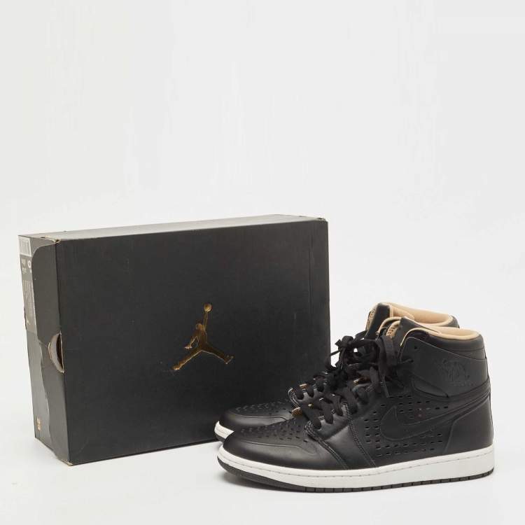 Pre Owned Air Jordan Black Leather Jordan1 Retro High Vachetta Sneakers Size 43