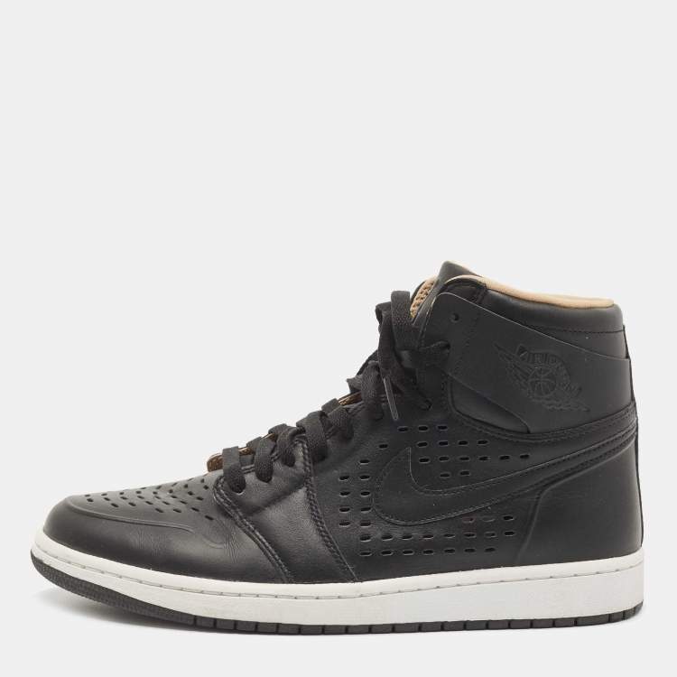 Pre Owned Air Jordan Black Leather Jordan1 Retro High Vachetta Sneakers Size 43