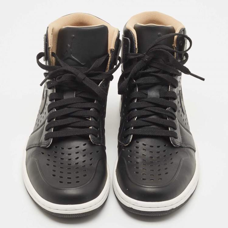 Pre Owned Air Jordan Black Leather Jordan1 Retro High Vachetta Sneakers Size 43