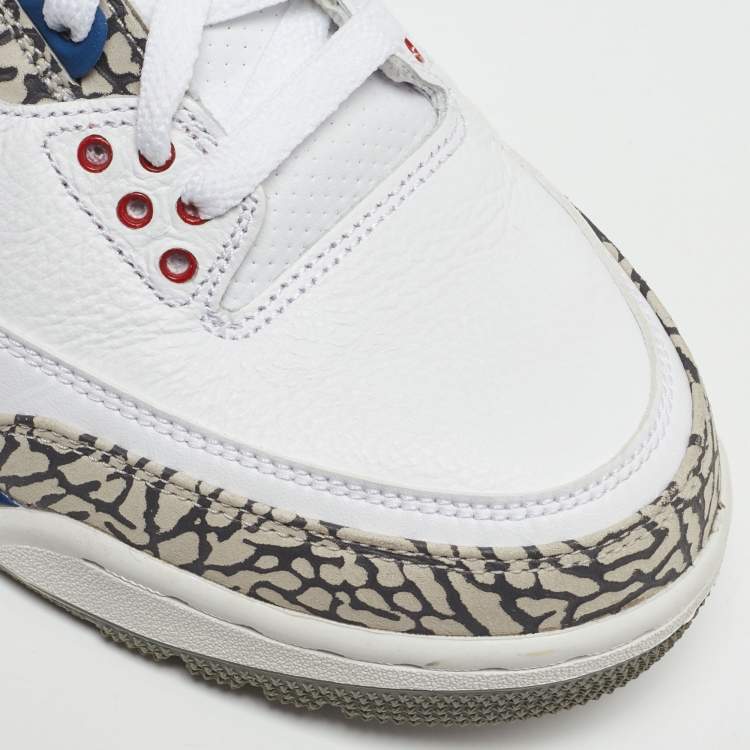مملوكة مسبقًا Air Jordans White/Blue Leather Jordan 3 Retro OG True Blue Sneakers Size 41