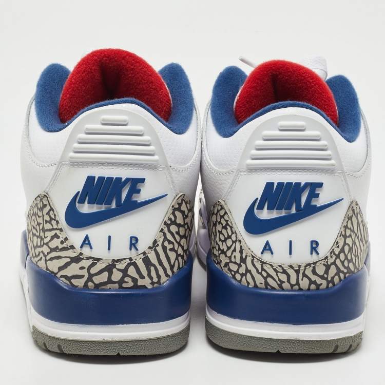 مملوكة مسبقًا Air Jordans White/Blue Leather Jordan 3 Retro OG True Blue Sneakers Size 41