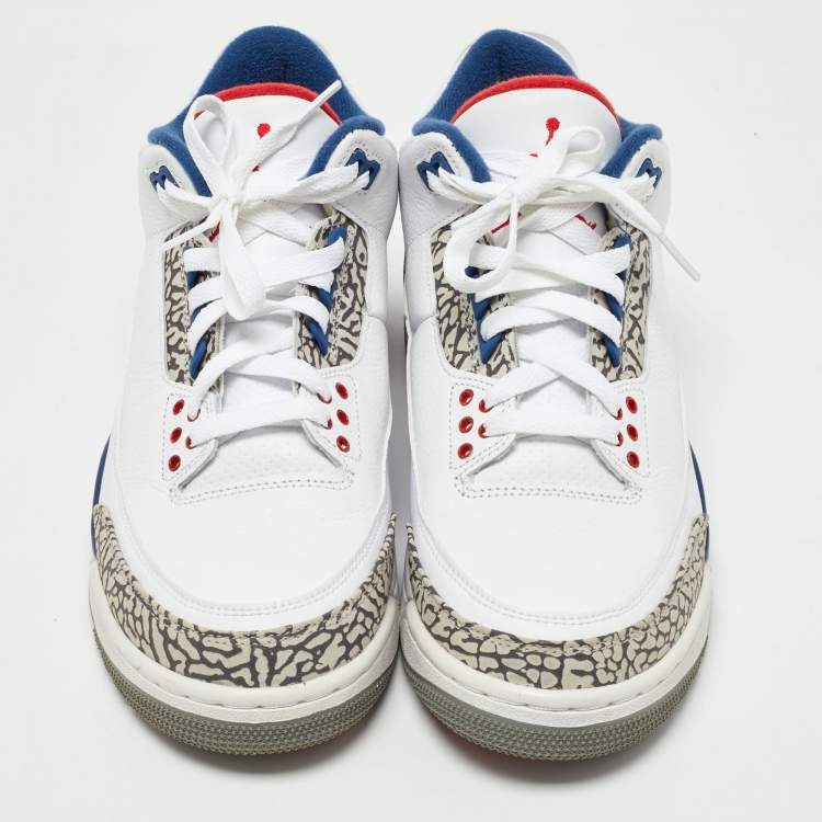 مملوكة مسبقًا Air Jordans White/Blue Leather Jordan 3 Retro OG True Blue Sneakers Size 41