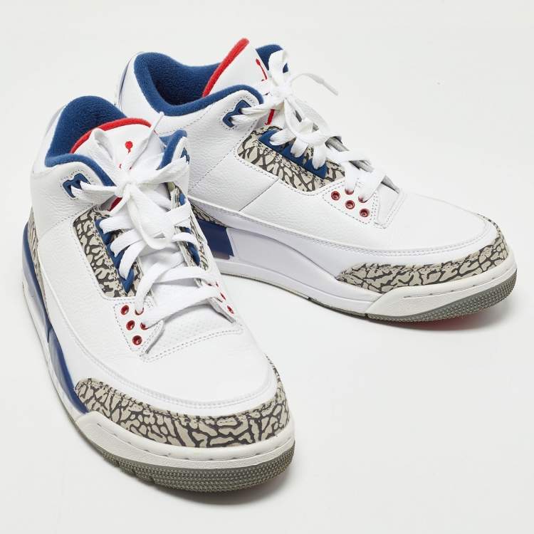 مملوكة مسبقًا Air Jordans White/Blue Leather Jordan 3 Retro OG True Blue Sneakers Size 41