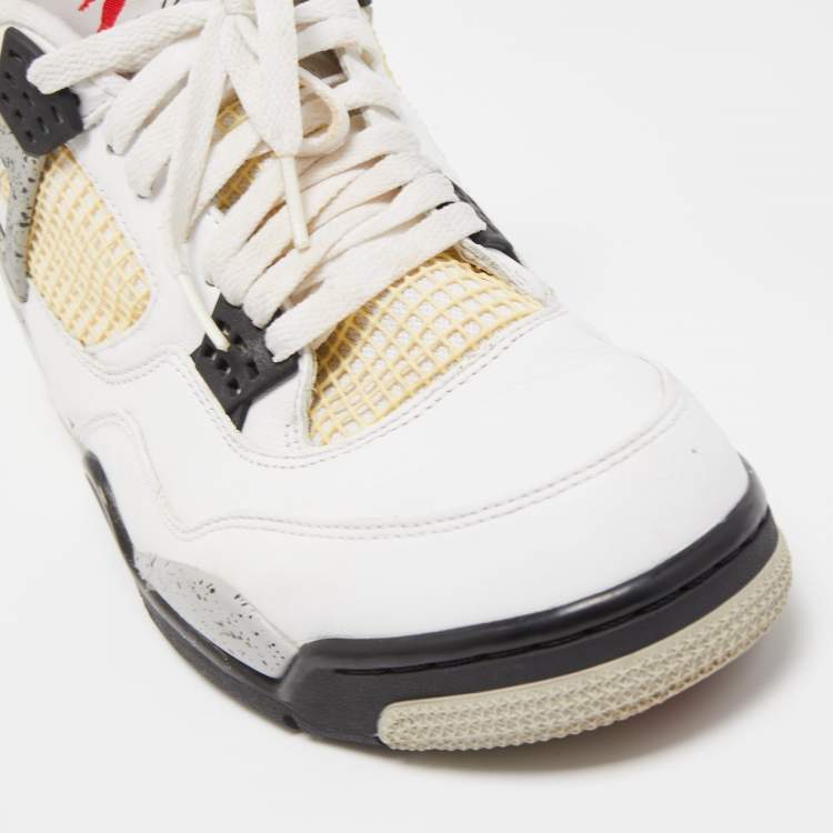 Pre Owned Air Jordans White Leather Jordan 4 Retro White Cement Sneakers Size 45