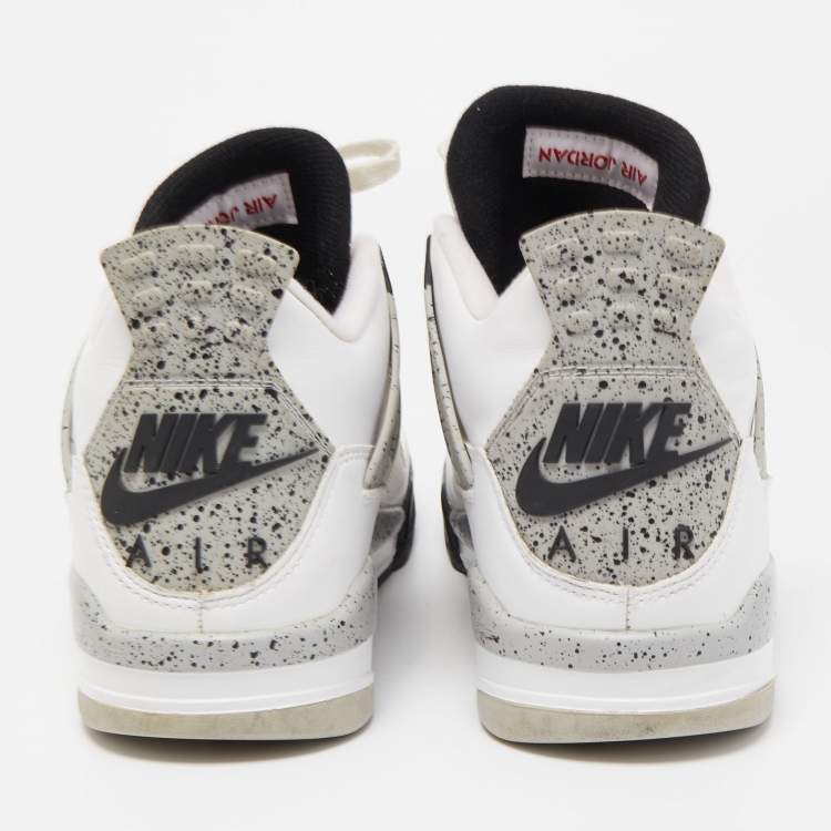 Pre Owned Air Jordans White Leather Jordan 4 Retro White Cement Sneakers Size 45