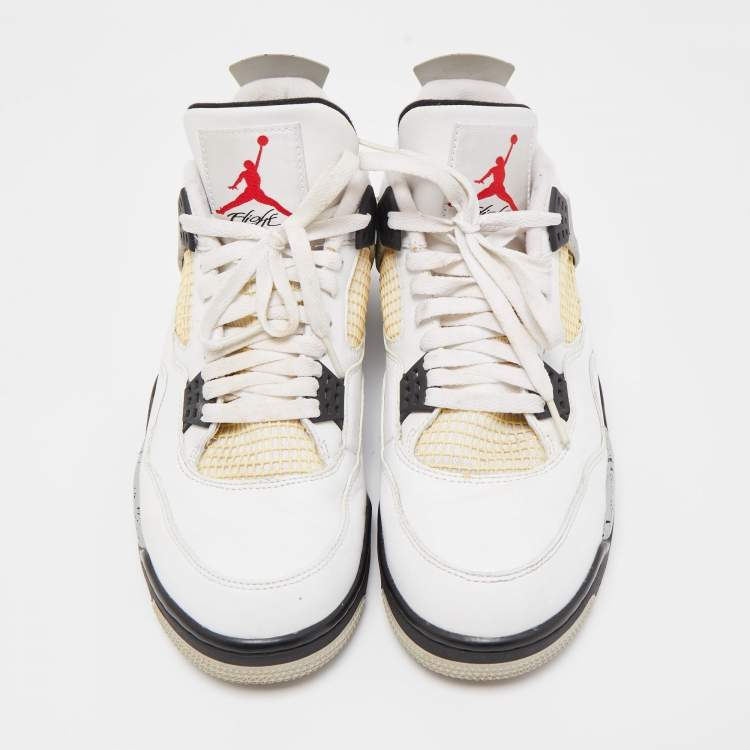 Pre Owned Air Jordans White Leather Jordan 4 Retro White Cement Sneakers Size 45