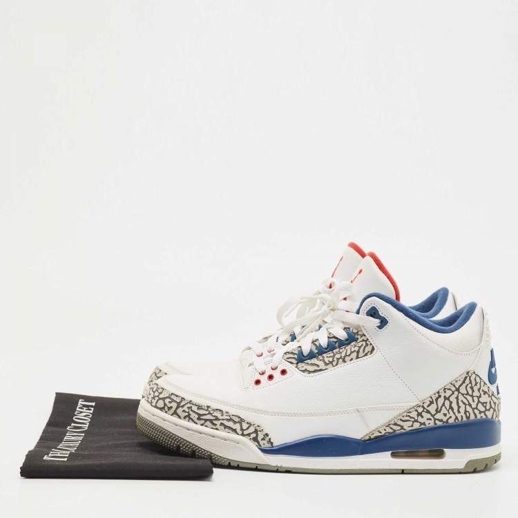 Pre Owned Air Jordans White Leather Jordan 3 True Blue Sneakers Size 45