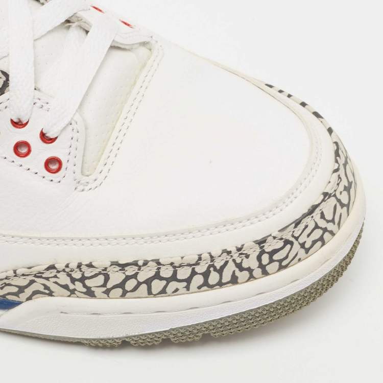 Pre Owned Air Jordans White Leather Jordan 3 True Blue Sneakers Size 45