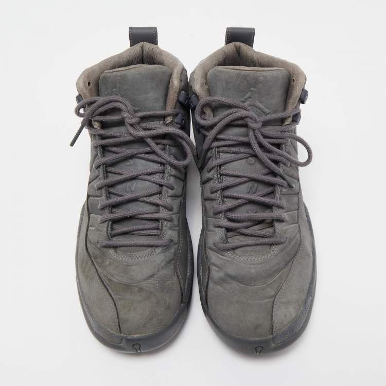 Pre Owned Air Jordans Grey Nubuck Leather High Top Sneakers Size 41